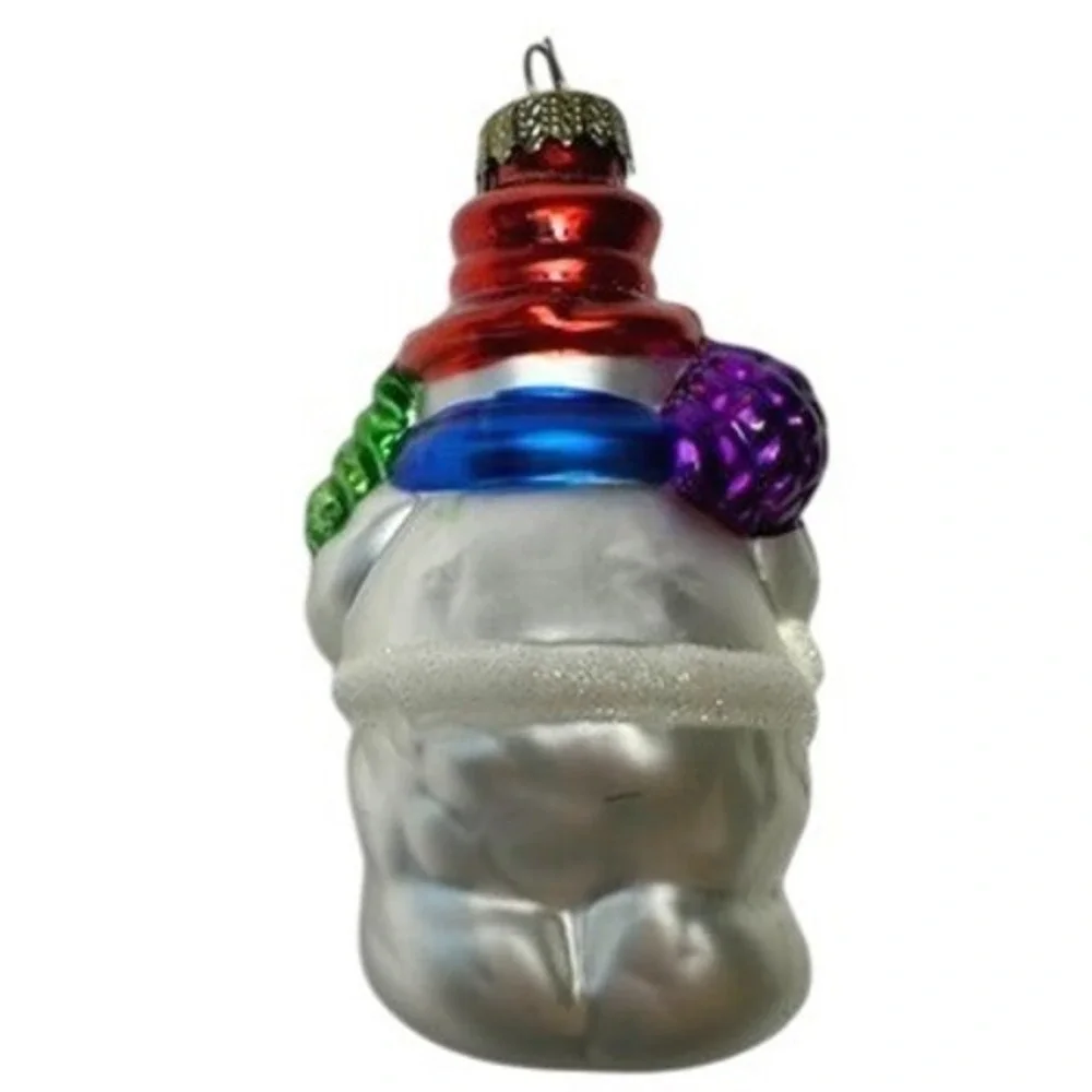 Glass Snowman Christmas Ornament Red‎ Hat Tree Snowflake Sparkle Gifts Retro